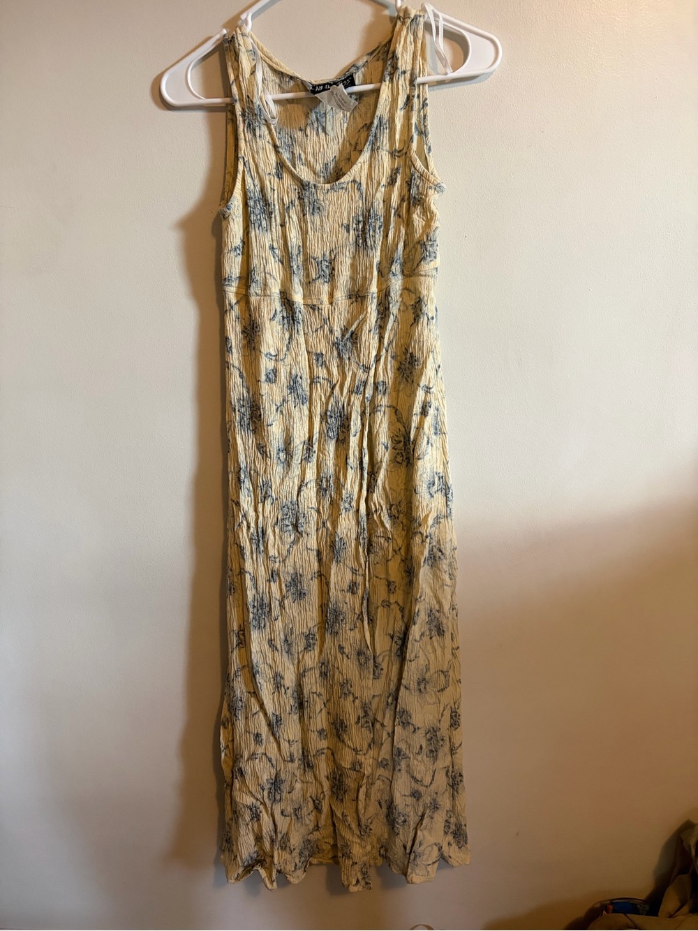 All That Jazz Yellow Floral Maxi Dress with Blue Print